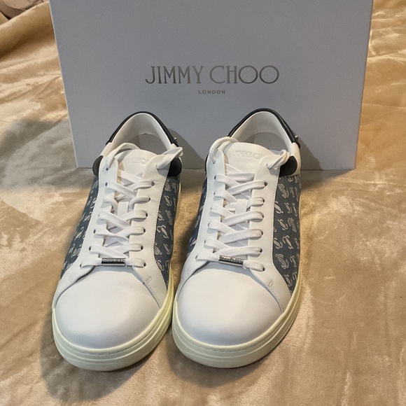 Jimmy Choo Men's Sneakers in White and Navy - Picture 1 of 12